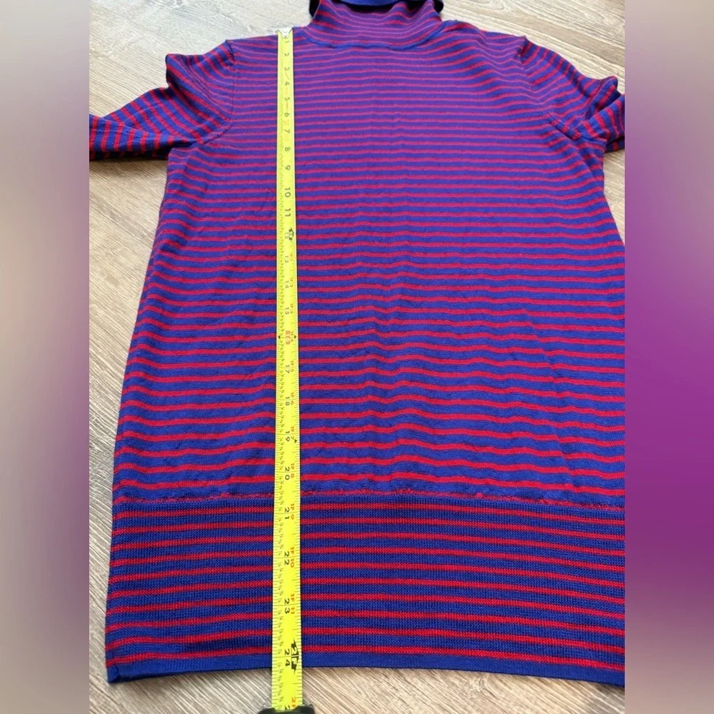 J. Crew Merino Wool Blue & Red Striped Base Layer Turtleneck Sweater Small